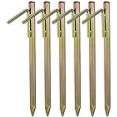 Relaxdays Tent Pegs Set of 6, Ground Anchor for Hard Soil, Camping, Galvanised Steel Hooks, Metal, Durable, 30cm, Gold