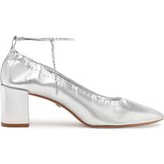 Schutz Bethany Mid Block Leather Pump Silver Metallic Leather