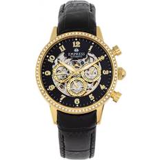 Womens Beatrice Automatic Skeleton Leather-Band w/Day/Date Gold One Size