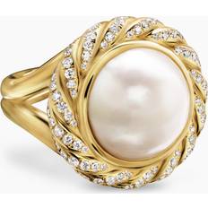 David Yurman White Gold Rings David Yurman 18K Yellow Gold Pearl South Sea White Pearl & Diamond Halo Ring White/Gold