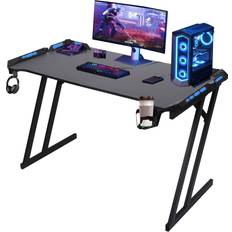 Alivio LED Computer Gaming Desk with Cup Holder and Headphone Hook - Black 140cm