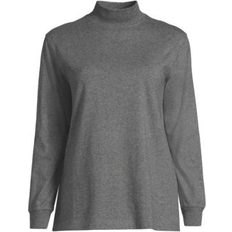 Women - Wool T-shirts Lands' End Women's Petite Long Sleeve Super T Mock Tee Charcoal heather P/XS