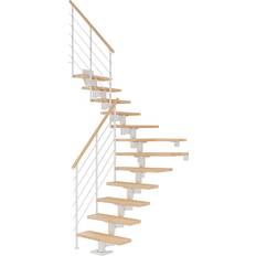 Spiraaliportaat Dolle Portaat Cork, Style 6 -kaide, lakattu pyökki, valkoinen, L-malli, 2405-2925mm