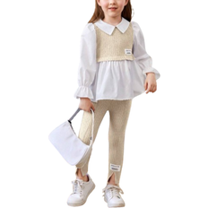 Shein Young Girl Letter Patched Flare Sleeve 2 In 1 Top & Pants