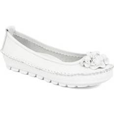 Pavers Floral Leather Ballet Pumps White