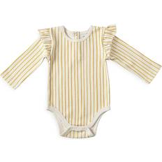 Yellow Bodysuits Children's Clothing Pehr Stripes Away Ruffle Romper, Marigold Beige, 12-18M Maisonette