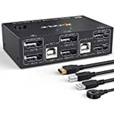 DP KVM Switch Dual Monitor 4K@144Hz Extended Display KVM Switch 2 Monitor 2 PC Share 4 USB-enheter, med 2 DP-kablar och 2 USB-kablar
