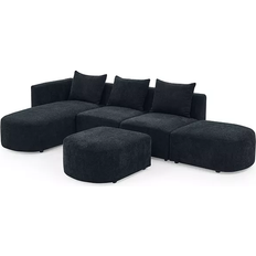 Simplie Fun L-Shaped Sectional Black Sofa 28" 2 3 Seater