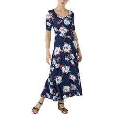 Damart Floral Flared Dress - Flower Navy