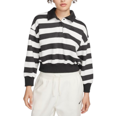 Shirt Collar - Women Sweaters Nike Women's Sportswear Phoenix Fleece Striped Crop Polo - Off Noir