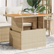 Beige Buiteneettafels vidaXL Tuintafel 100 x 55 x 73 cm Poly Rattan en Acaciahout Beige