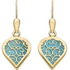 Gold Earrings C. W. Sellors 18ct Gold Turquoise Flore Filigree Heart Drop Earrings