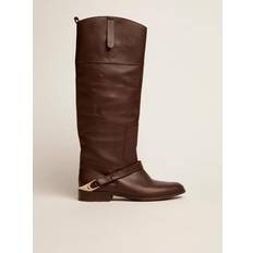 GOLDEN GOOSE Women Boots GOLDEN GOOSE Bottes Charlie Femme En Cuir Marron Foncé Avec Barrette