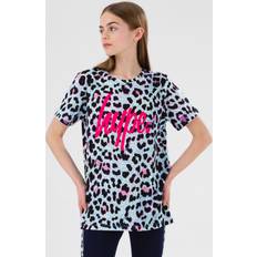 girls blue ice leopard script t-shirt