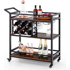 Metal Trolley Tables Costway Kitchen Serving Cart Rustic Brown Trolley Table 35.6x104.1cm