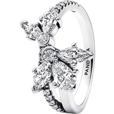 Pandora Sparkling Asymmetrical Herbarium Cluster Ring - Silver/Transparent