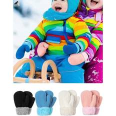 White Mittens Children's Clothing Pullimore Winter Warm Fleece Lined Thick Thermal Mittens Gloves for Baby Kids White Black