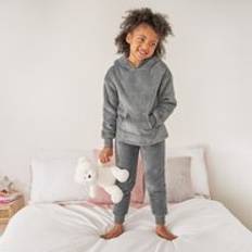 Dreamscene Kids Sherpa Fleece Pyjama Set, Charcoal 8-11yrs Grey