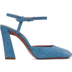 Nubuck Heels & Pumps Amina Muaddi Blue Suede Printed Denim Heels Denim IT 35.5
