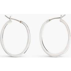 Womens Silver Mini Oval Thin Sterling-silver Brass Hoop Earrings SILVER