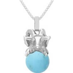 Jewellery C. W. Sellors 9ct White Gold Turquoise Zodiac Aries 8mm Bead Pendant White Gold