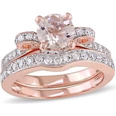 Engagement Rings - Rose Gold Harmony 4/5 carat ctw morganite & diamond engagement ring bridal set 14k gold Pink