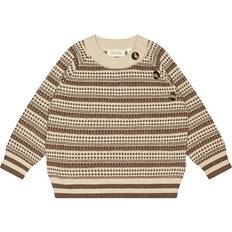 18-24M - Jungen Strickpullover Petit Piao O Neck Light Nordic Knit Sweater - Off White/Brown Melange (PP1018)