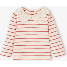 Long Sleeves Shirts Vertbaudet Long Sleeve Top with Embroidered Collar - Striped Red