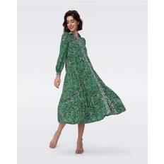Diane Von Furstenberg Alea Tiger Print Contrast Collar Midi Dress Col:
