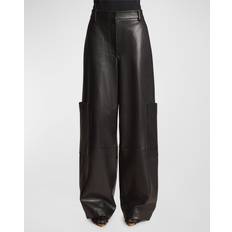 Khaite Caiton Leather Wide-Leg Cargo Pants BLACK
