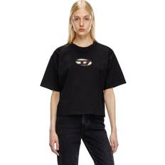 Diesel Women Tops Diesel Boxy T-shirt with cut-out Oval logo T-Shirts Woman Black