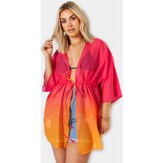 Orange Coats Yours Curve Tie Front Kimono - Pink/Orange