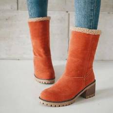 Orange - Women Boots Sexydance Orange, 6 Women's Suede Snow Boots Heeled Shoes Fur Lined High Top Winter Warmer Anti-Slip