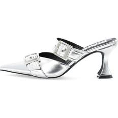 Silver Pumps Bianco Biaglam Mule Double Buckle Metallic PU Dam Sandaletter