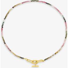 Rachel Jackson London Tourmaline Gemstone T-Bar Necklace, Gold