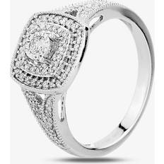 Pure Brilliance 9ct White Gold 0.33ct Diamond Split Shouldered Cushion Cluster Ring THR23794-33 Silver