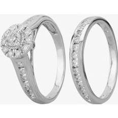 White Gold Jewellery Sets Pure Brilliance 9ct White Gold 1ct Diamond Cluster Halo Bridal Set THR19586-100 Silver