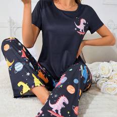 Multicoloured - Women Sleepwear Shein Damen Standardgröße Cartoon Dinosaurier Muster Pyjama Set