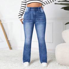 4XL Jeans Shein Plus Simple Daily Match Flared Jeans With Cat Whisker Design