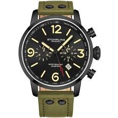 Stührling Watches Stührling 3956 5 aviator chronograph date green leather