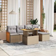 Ratán Muebles de Jardín y Exterior vidaXL Juego Sofás Jardín Con Cojines 6 Pzas Ratán Sintético Beige Conjunto de Sala de Exterior