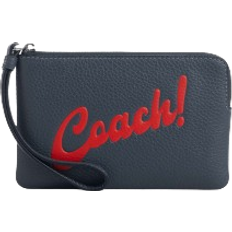 Coach Corner Zip Wristlet With Coach Graphic - Silver/Denim