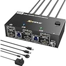 Kceve KVM-omkopplare 2 PC 2 bildskärmar HDMI 8K@60 Hz, YOUTINGHDAV USB 3.0 KVM-omkopplare 2 bildskärmar 4K@120 Hz, dubbel skärm KVM-switch HDMI 2.1 delar mus tangentbord, med 2 USB 3.0-kablar och