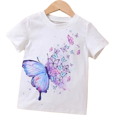 Shein Young Girl Cute Multicolor Butterfly Print Casual Tee With Round Neck And Regular Sleeves For Summer