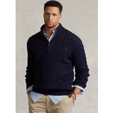 One Size Tops Polo Ralph Lauren Men's Big & Tall Cable-Knit Cotton Quarter-Zip Sweater, Navy Blue Hunter Navy One Size