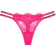 Thongs - Women Panties Victoria's Secret Double Shine Strap Lace Thong Panty - Forever Pink