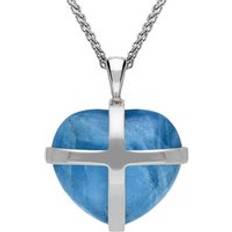 Collane C. W. Sellors 18ct White Gold Aquamarine Cross Heart Necklace