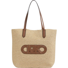 Michael Kors Totevesker Michael Kors Eliza Extra Large Empire Logo Straw Tote Bag - Natural/Luggage