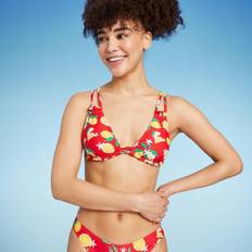 Red Bikini Tops Wild Fable Women's Strappy Triangle Bikini Top Red Lemon Print