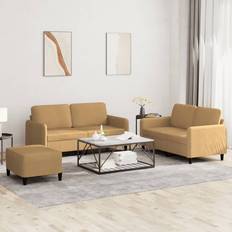 Soffgrupper - Trä Soffor vidaXL Soffgrupp 3 Delar Brun Sammet Soffa 3-sits